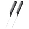 2 Pack Rat Tail Comb Black Teasing Comb for Sectioning, Parting, Styling Hair (Stainless Steel Pintail)