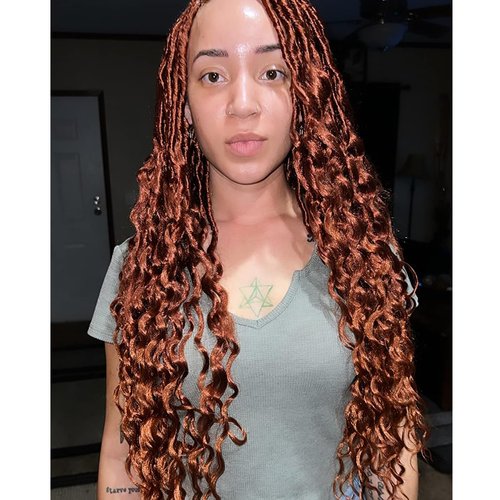 New Faux Locs Crochet Hair With Long Deep Curly Ends 24 Inch 8 Packs Ginger Color Ombre Goddess Soft Locs Synthetic Braids Prelooped Dreadlock Hair Extensions (24inch, 350#)