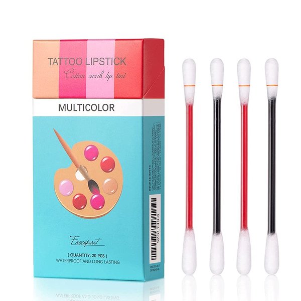 FLIPNEX 20Pcs Cotton Swab Tattoo Lipstick, Tattoo Lipstick Cotton Swab Lip Tint, Waterproof and Long Lasting Liquid Non-Stick Portable Lip Gloss (Multicolor)