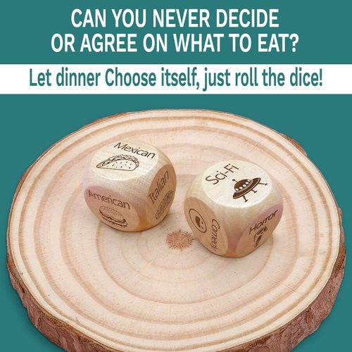 JCHCAMRY 2 Pcs Engraved Wooden Date Night Food Movie Decision Dice Decider,Valentines Day Date Night Gifts for Husband Wife Boyfriend Girlfriend Women Men Christmas Birthday Gifts Coworker Colleague