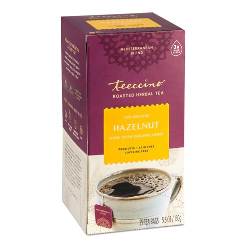 Teeccino Hazelnut Herbal Tea - Rich & Roasted Herbal Tea That’s Caffeine Free & Prebiotic for Natural Energy, 25 Tea Bags