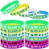 24PCS Rainbow Slime Themed Rubber Bracelets Silicone Wristbands -Art Paint Party Supplies Birthday Baby Shower Party Favors