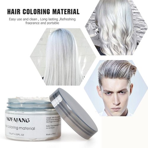 Temporary Hair Color Wax, White Hair Dye Natural Temporary Hairstyle Cream or Hairstyle Wax for Party, Cosplay, Date (Wihte)