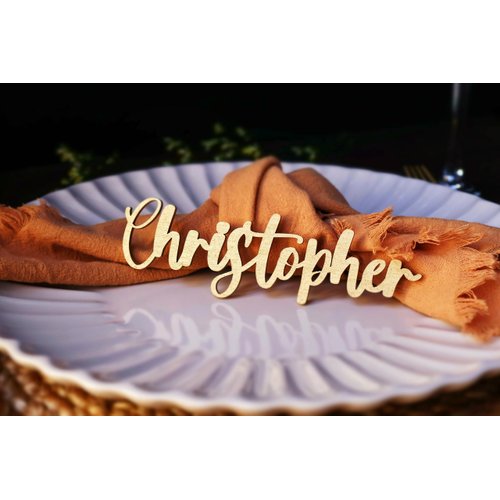 Customized Wooden Name Tags for Place Setting, Personalized Place Cards for Weddings, Bridal Showers and Events, Cursive Laser Cut Seating Cards