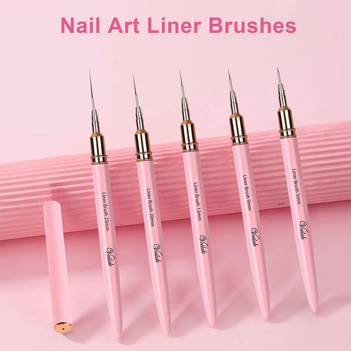 5Pcs Nail Art Liner Brushes,Liner Brush For Nails Gel,Fine Line Nail Art Brush,Nail Art Striping Brushes,Painting Art Design Pen For Long Lines, Thin Details, Fine Drawing Sizes 5/9/13/20/25mm