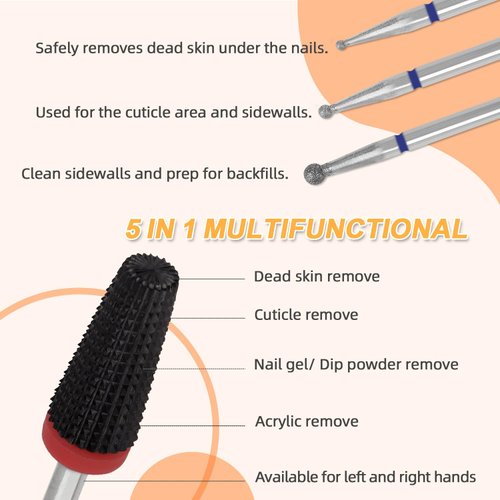 15 Nail Drill Bit Set with 1 Black 5 in 1 Ceramic Nail Drill Bit,3/32'' Ceramic Carbide Drill Bits for Nails,Bits for Nail Drill,