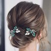 Jeairts Turquoise Hair Pins Silver Leaf Wedding Hair Pieces Glitter Rhinestone Headpiece Hair Clips Crystal Bridal Hair Accessories for Women and Girls(Pack of 2)