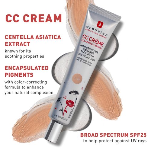 Erborian Color Correcting CC Cream with Cica, Fair (Clair)- Lightweight Multi-Purpose Foundation with Illuminating Finish Soothes & Hydrates - SPF Korean Skincare Skin Perfector - 1.5 Oz