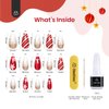 Beetles Red Press On Nails Medium - Supremely Fit & Natural Soft Gel Press on Nails Coffin, Red Glue on Nails with Nail Glue, Nail File, Stick in 14 Sizes - 28 Fake Nails Kit