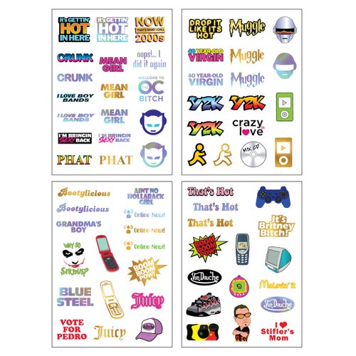 Throwback 2000s and 1990s Theme Temporary Tattoos - Funny 2000s and 1990s Theme Party Decoration, Favors & Supplies Multi Colored