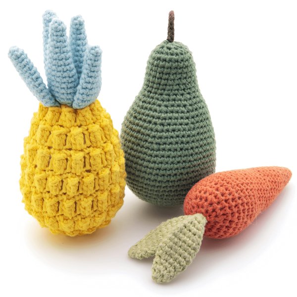 Nina Woof Organic Cotton Squeaky Dog Toys Fruits & Veggies Dog Toy Pack - Handmade Knit Dog Accessories, for Small Medium Dogs, Puppy Essentials and Puppy Toys Dog Christmas Gift