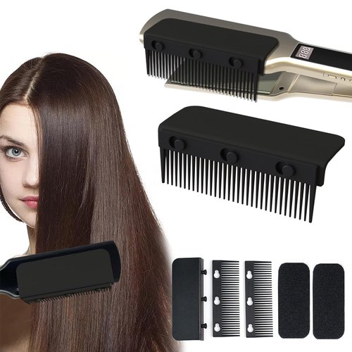TopHand Flat Iron Comb Attachment Clip On, 500 Degrees High Temperature Resistant Material, Professional or Home Use Compact Hair Styling Tool (Black)