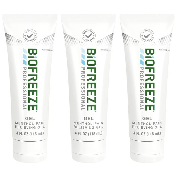 Biofreeze Professional Strength Pain Relief Gel, Knee & Lower Back Pain Relief, Sore Muscle Relief, Neck Pain Relief, Shoulder Pain Relief, (Pack of 3) (4 FL OZ Biofreeze Menthol Gel)