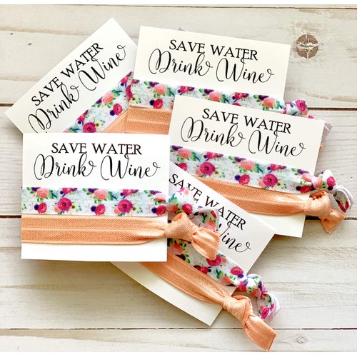 Pack of 10 Save Water Drink Wine Hair Tie Favors | Wine Getaway Favors, Elastic Hair Ties