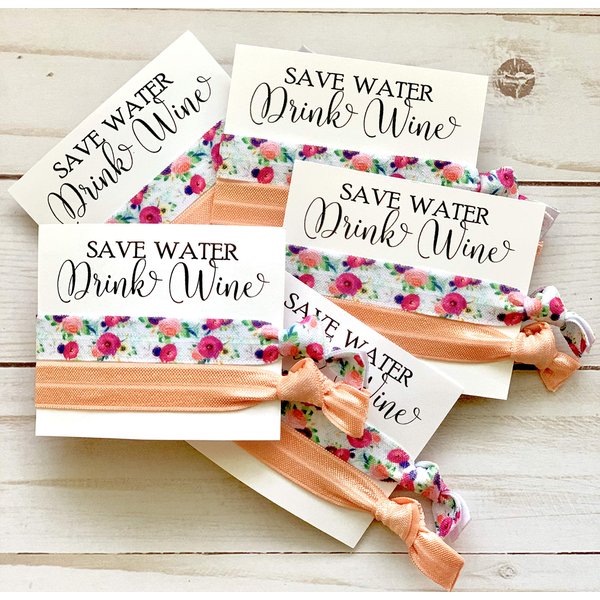 Pack of 10 Save Water Drink Wine Hair Tie Favors | Wine Getaway Favors, Elastic Hair Ties