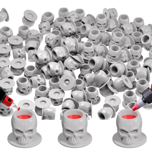 OZER Tattoo Ink Cups with Stable Base and 200pcs Tattoo Ink Cup Skull Disposable Silicone Tattoo Pigment Cup Gray
