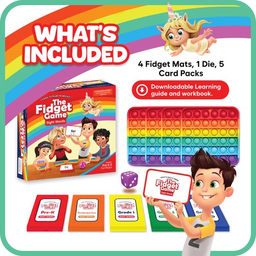 The Fidget Game Learn to Read in Weeks Master 220 High-Frequency Dolch Sight Words Curriculum-Appropriate Reading Game for Pre-K to Grade 3 - Popping Mats & Dice