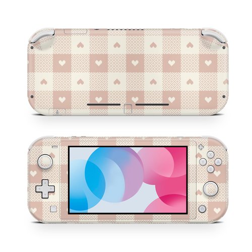 ZOOMHITSKINS Switch Lite Accessories, Compatible for Switch Lite Skin, Gingham Cappucino Color Beige Heart Warm Cute Vintage, 3M Vinyl, Durable & Fit, Easy to Install, Made in The USA