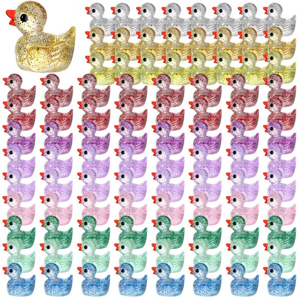 Pinkunn 192 Pcs Mini Resin Ducks Glitter Miniature Figures Tiny Ducks for DIY Garden Aquarium Dollhouse Ornament Home Birthday Party School Project Accessories,12