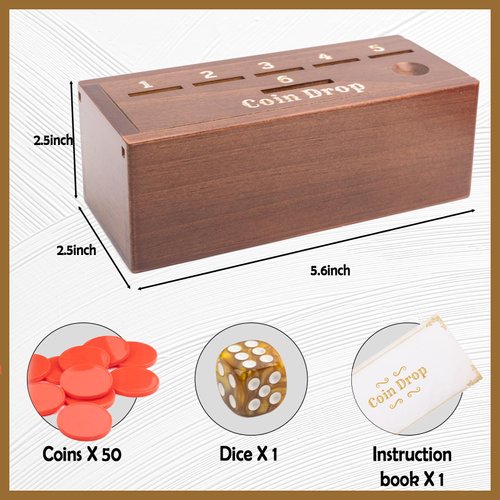 Extguds Wooden Coin Drop Game,Penny Game with 50 Coins,Game Box and 1 Dice for 2-6 Players.A Fun Board Game to Interact with Family and Friends