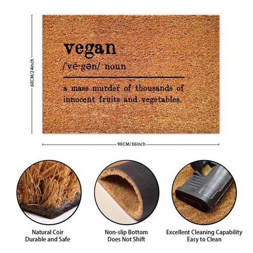 Vegan Noun Definition Coir Floor Mat Vegan Definition Funny Coir Doormat Word Description Door Mat with Non-Slip Backing for Front Porch Balcony Yard Entryway Decor 24x36in