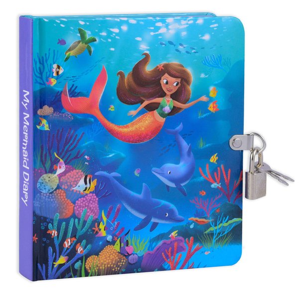 MOLLYBEE KIDS' Diary Notebook for Girls, Mermaid Theme, 5.5 x 6.25 Inches, 208 Lined Pages, Padlock with 2 Keys, Blue