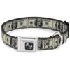 Buckle-Down Seatbelt Buckle Dog Collar - 100 Dollar Bills - 1.5" Wide - Fits 13-18" Neck - Small, Multicolor