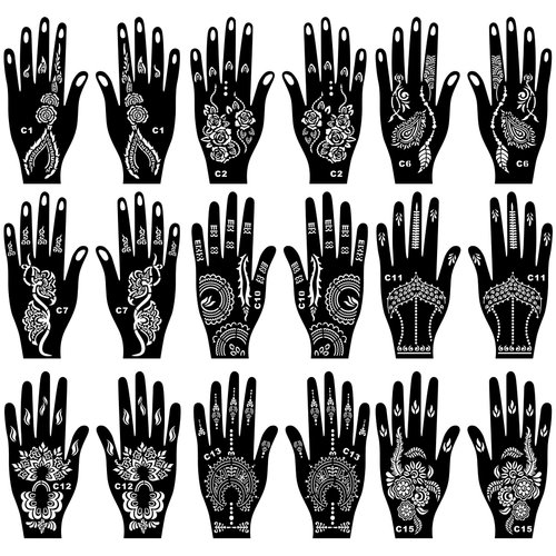 Kotbs 18 Sheets Temporary Tattoo Stencils, Indian Arabian Henna Tattoo Stencils, Glitter Airbrush Tattoo Stickers for Women Boys Girls Hand Body Art