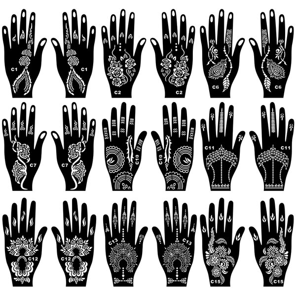 Kotbs 18 Sheets Temporary Tattoo Stencils, Indian Arabian Henna Tattoo Stencils, Glitter Airbrush Tattoo Stickers for Women Boys Girls Hand Body Art