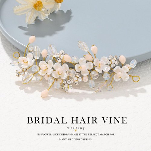 EARENT Bride Wedding Flower Hair Vine Gold Crystal Beads Hair Piece Pearl Bridesmaid Hair Accessories for Women
