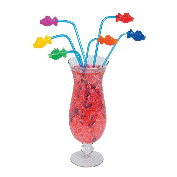 Fun Express 12 Pieces Plastic Fish Straws, BPA Free Plastic, Reusable Drinking Straws for Summer Party Supplies, Fun Straws for kids, Multi-Color