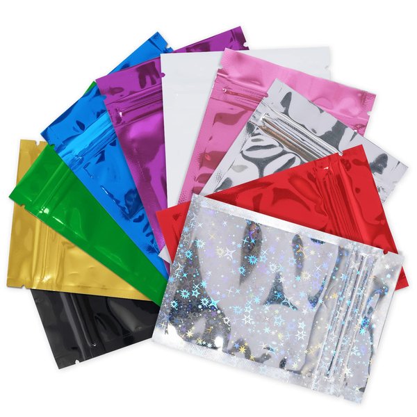 Wankko 100 Pcs Premium Smell Proof Double-Sided Color Mylar Foil Flat Heat Sealable Sample Ziplock Bag 3 x 4 inch