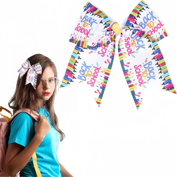 HIFANMM Back to School Hair Clip Big Bow Hair Accessories for Girls Cute Cartoon Pencil Hairpins Crayon Pen Bow Alligator Hair Barrettes for School Opens Season Students Outfit Decor
