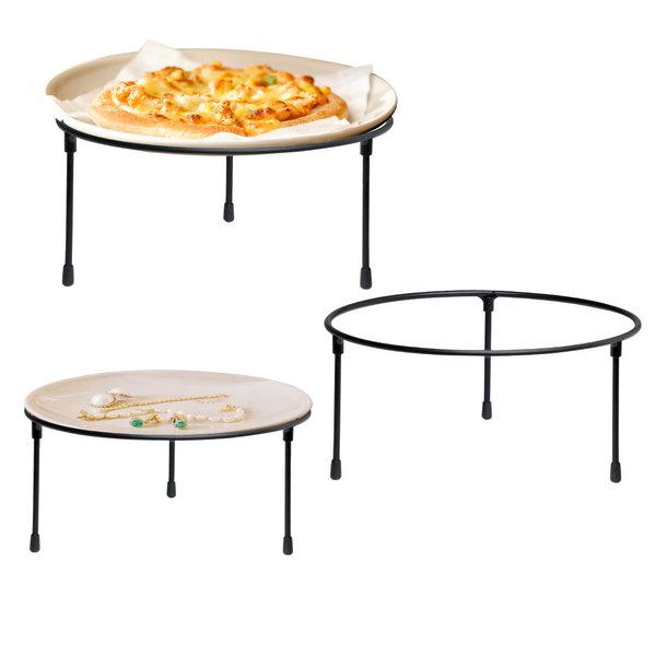 HPC DECOR Set of 3 Black Metal Wire Pizza Pan Riser Stands- Round Pizza Tray Riser Rack - Tabletop Display Racks for Food Platter Tray- Metal Display Stands for Home, Restaurant and Party