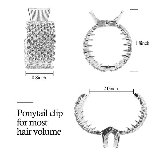 Boobeen 2 Pcs Rhinestone Hair Clip - Ponytail Buckle Hair Clip Nonslip Metal High Ponytail Claw Clip, Strong Hold for Thick Hair - Fashion Accessories for Women and Girls