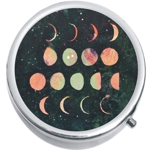 Phases of The Moon Medicine Vitamin Pill Box - Portable Pillbox case fits in Purse or Pocket