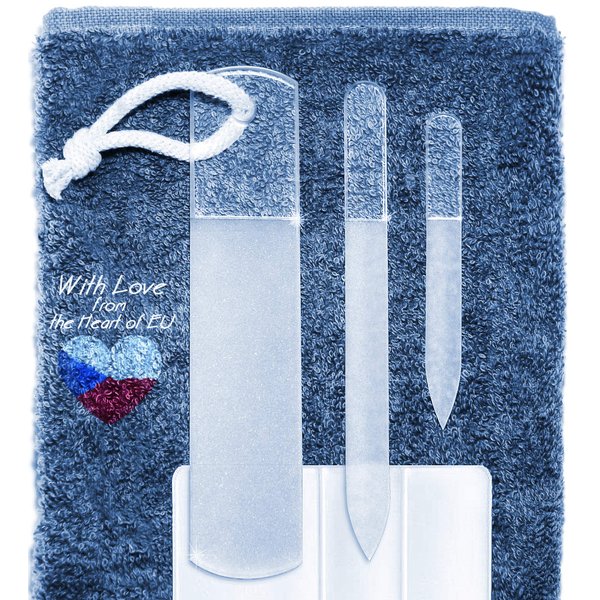 Glass Nail File Set by GLADZY - Czech Glass Nail Files for Natural Nails, Double Sided Different Grit Surface, Callus Remover Foot Rasp, Professional Manicure & Pedicure Tools, Nail Shaper, Made in EU