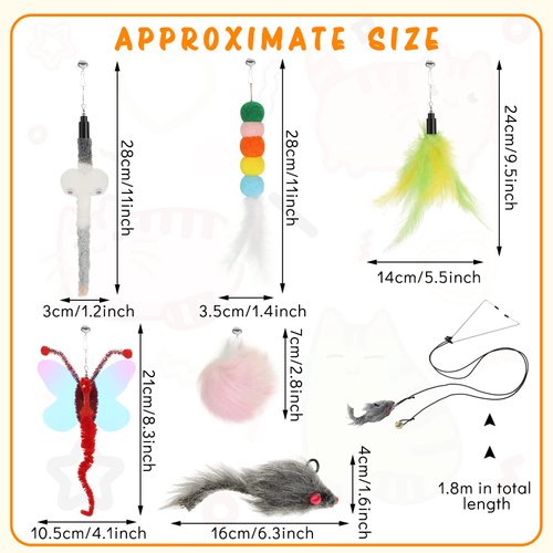 8 Pcs Doorway Cat Toys Indoor Feather Cat Toys Door Hanger Cat Toys Interactive Hanging Cat Toys Dragonfly Little Mouse Toys Retractable Cat Teaser Toys Kitten Toys for Play, 6 Styles (Cute Style)