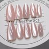 Cat Eye Press on Nails Light Pink Almond Fake Nails Glitter Chrome Nails Press on False Nails with Glue Dreamy Shimmery Sparkle Stick on Nails Medium Length Holographic Velvet Acrylic Nails for Women