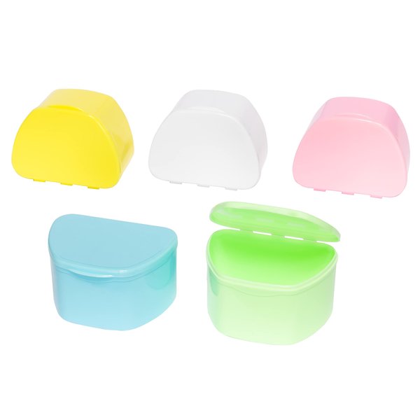 Denture Cases 5 Color Pack - Dental Box For Artificial Teeth, Mouth Guard, Night Guard, Gum Shields, Retainer - Denture Bath Container for Women and Men - Travel Denture Cup by PlastCare USA
