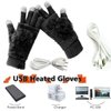 Women's & Men's USB Heated Gloves Mitten Winter Hands Warm Laptop Gloves, Pom Pom Knitting Hands Full & Half Heated Fingerless Heating Warmer Washable Design (Black)