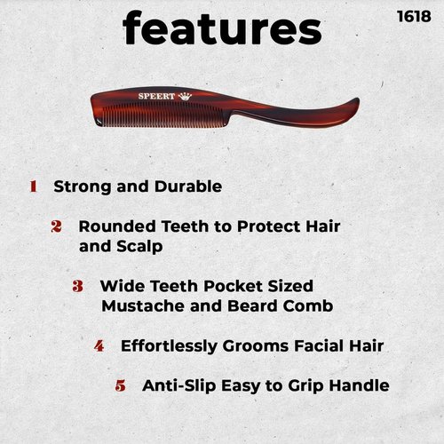 Speert Handmade Wide Tooth Mustache Beard Comb - Swiss Craftsmanship, Tortoise Havana Acetate, Thick Coarse Hair, Pocket Sized, Facial Hair Grooming, Beard Straightener, Growth Care, Styling, Wet Comb