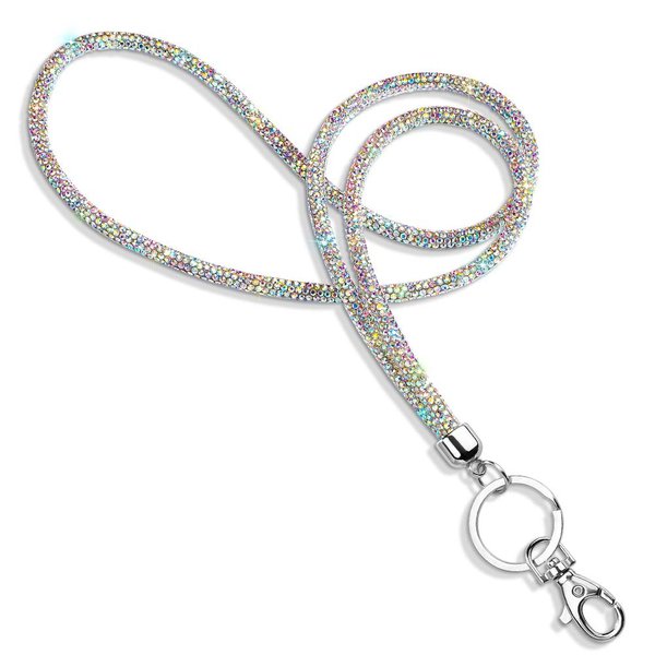 Soleebee Rhinestone Office Lanyard, 31.5'' Bling Neck Lanyard with Metal Clasp & Keyring, Crystal Lanyard for Women, ID Card, Keys Strap (AB Color)