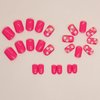 Short Press on Nails Square Fake Nails with White Flower Designs Acrylic Nails Press ons Glossy Glue on Nails Rose Pink Full Cover Stick on Nails for Women 24Pcs