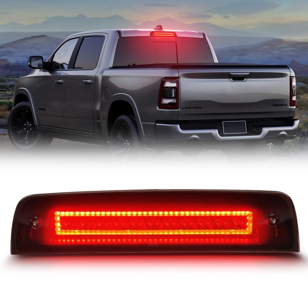CAFOPAR LED Third Brake Light Replacement for 2009-2018 Ram 1500 2500 3500, 3rd Third Brake Light Smoked Lens, Strobe Rear Red High Mount Stop Lamp White Cargo Light