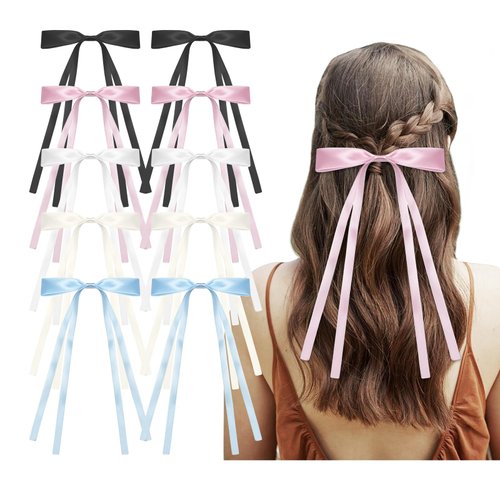 10pcs Bow Hair Clips Hair Clip Set Metal Hair Clips Long Tail Bow Hair Ties For Women Teenagers Children, Five Colors Bow Hair Clips Accessories