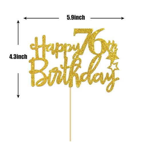Gold Glitter Happy 76th Birthday Cake Topper - 76 Sign Cake Topper - Cheers to 76 Years Party Supplies - 76th Birthday Party Decorations