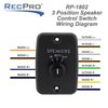 RecPro RV Speaker Switch 3-Position Control Panel | Labeled Twist Knob | Play Audio from Inside, Outside, or Both | Interior/Exterior Music and Sound Control