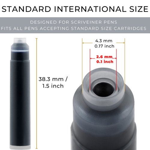 Scriveiner Fountain Pen Ink Cartridges - Black - 20 Standard International, Made in UK, The Best Cartridge for Your Scriveiner Pen, Refill Size Fits A Wide Range of Fountain Pens