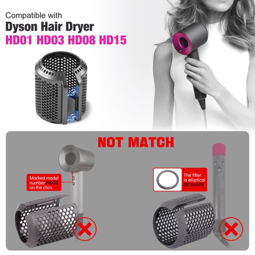 Magnetic Hair Dryer Filter Mesh Replacement for Dyson Supersonic HD01 HD03 HD08 HD15 Models, Hair Dryer Outer Filter Cage Repair Parts (Metallic Grey)
